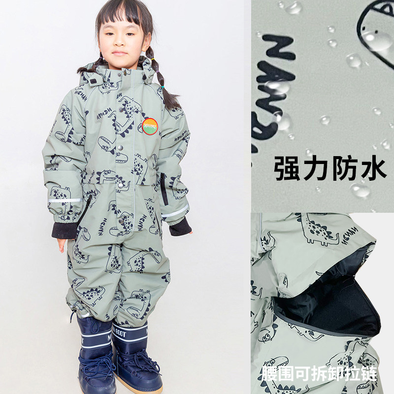 樱桃滑雪服套装男童女童可拆卸封胶连体滑雪衣加棉防水儿童滑雪服