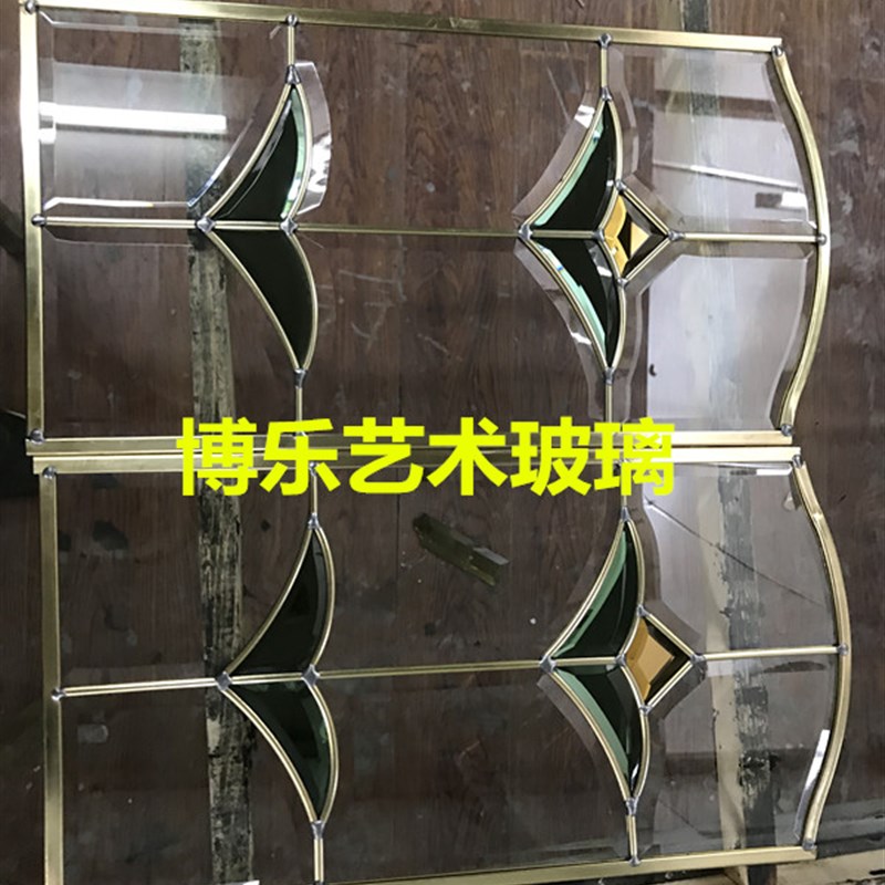 定做高端橱柜酒柜书柜艺术玻璃单层铜条镶嵌玻璃车刻玻璃高端定制
