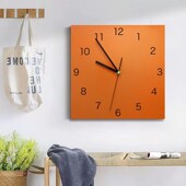 饰北欧现代橙色钟网红钟表挂钟客厅家用时尚 2024新款 方形极简装