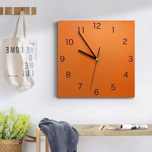 2024新款方形极简装饰北欧现代橙色钟网红钟表挂钟客厅家用时尚