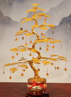 摇钱树手工编织铝线发财树摆件工艺品电视柜装饰品店铺开业招财树