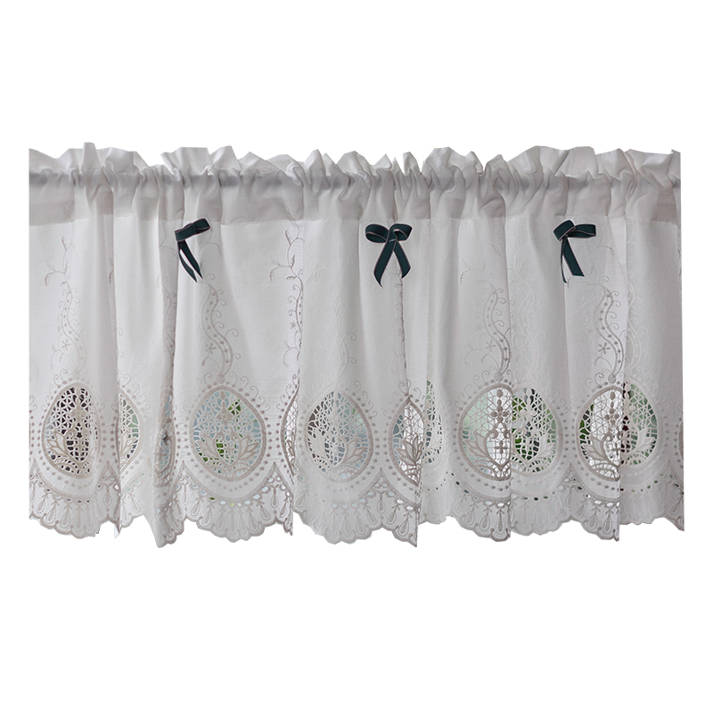 法式复古刺绣镂空布艺韩式田园蝴蝶结短帘半帘成品飘窗帘
