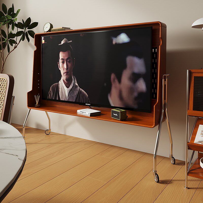 实木可移动电视柜复古小户型家用卧室电视机支架中古风客厅电视架
