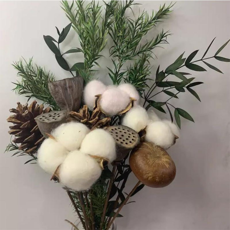 松果橡果松塔带杆插花禅意装饰摆设北欧风干花包复古简约拍摄道具