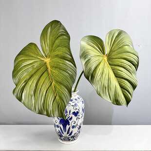 大型手感龟背叶龟背竹蔓绿绒仿真叶子绿植造景美拉德色系家居装饰