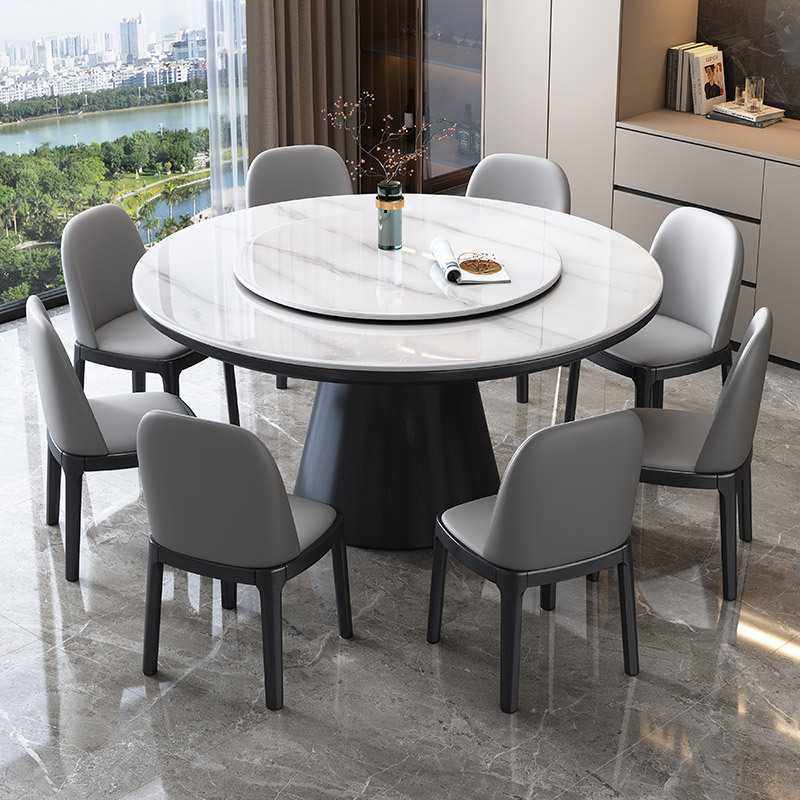 岩板餐桌现代简约轻奢小户型带电磁炉亮光岩板饭桌带转盘圆桌组合,住宅家具,岩板餐桌,淘宝优惠券,粉丝福利购,淘宝优惠卷