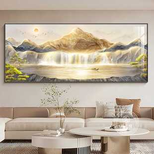 聚宝盆客厅装饰画东墙聚财山水画领导办公室挂画高档大气横幅壁画