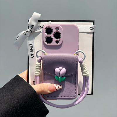 小清新郁金香卡包挂绳手机壳