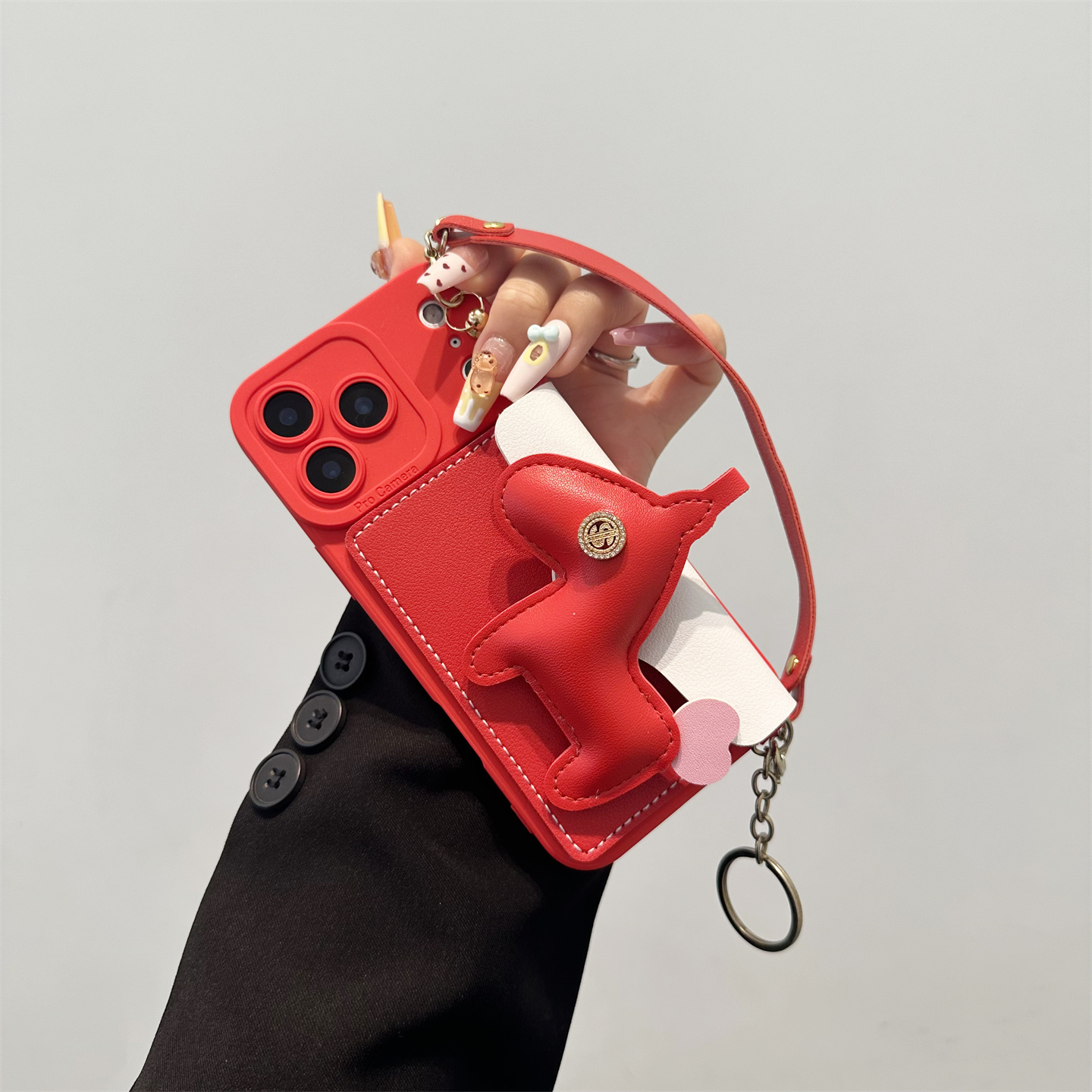 适用苹果17promax手机壳红色16pro新女款16/15pro小马零钱包iPhone14plus高级13/12p斜跨可背带11/xs全包防摔