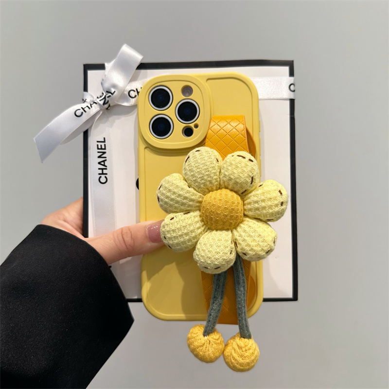 夏日唯美黄花手腕带适用苹果16ProMax手机壳iPhone15可背带14挂绳16plus全包防摔13pm韩风女款11硅胶12保护壳