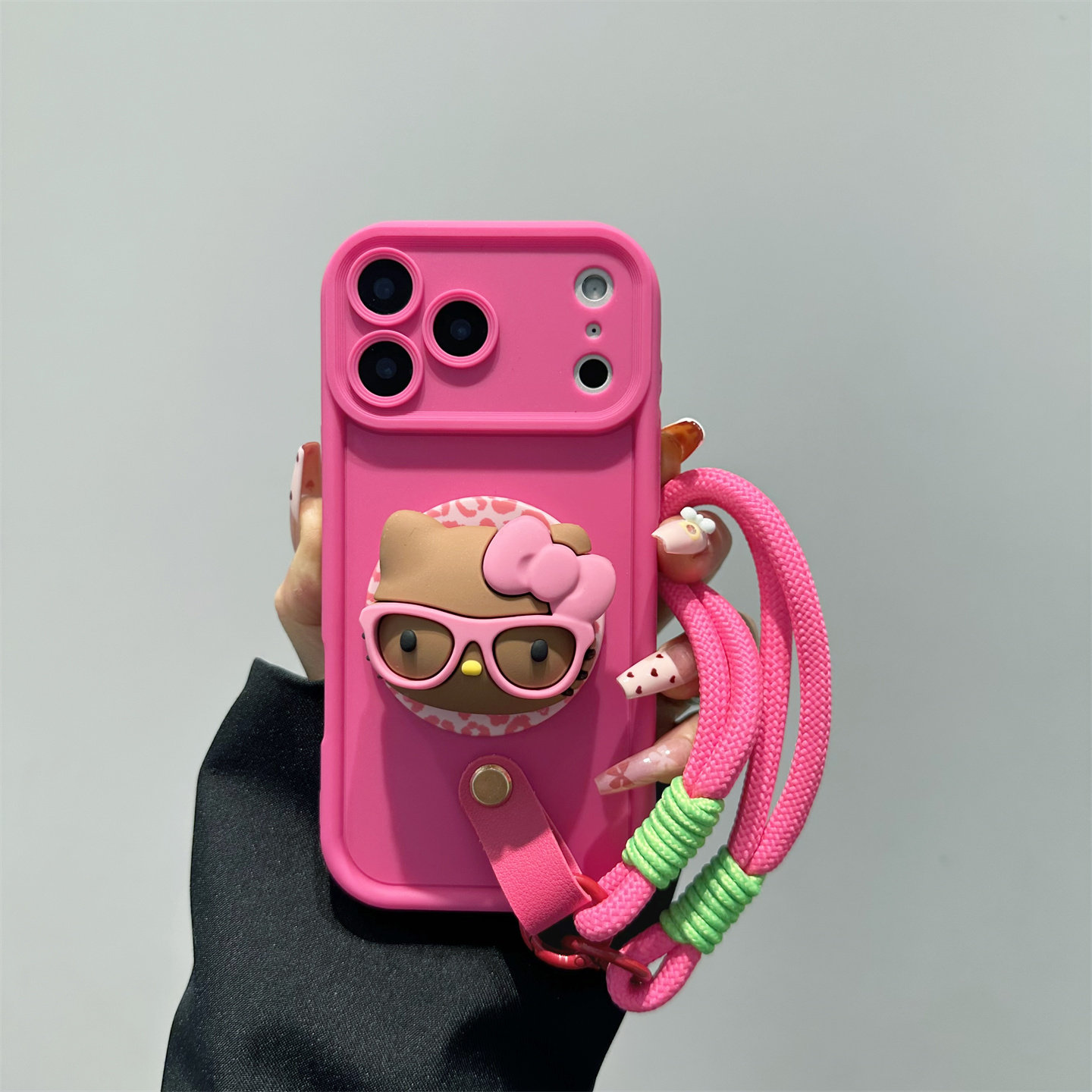 卡通玫红kitty适用苹果17promax手机壳新款iPhone16e磁吸支架15/14plus保护壳12小众13手提挂绳11保护套air女