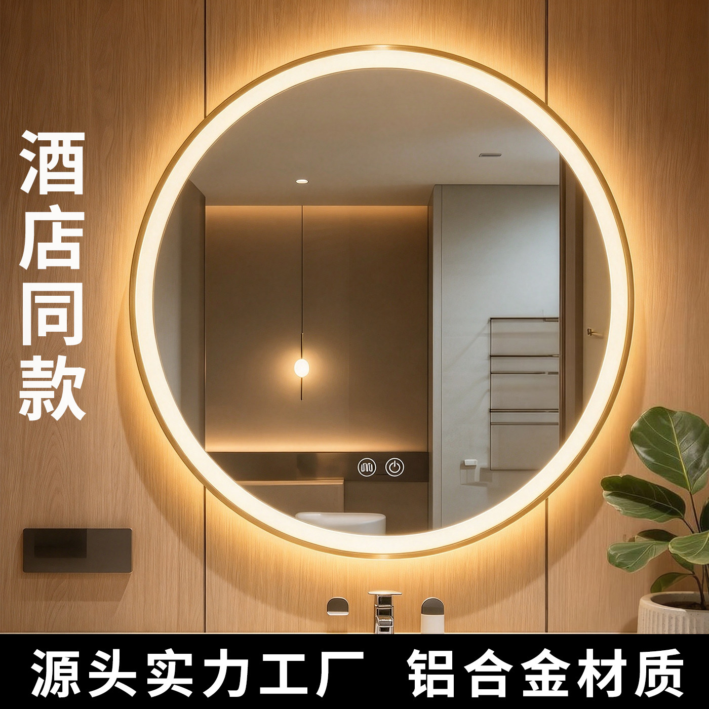 酒店同款智能浴室镜带灯led卫生间镜圆形带边框化妆镜挂墙洗手间