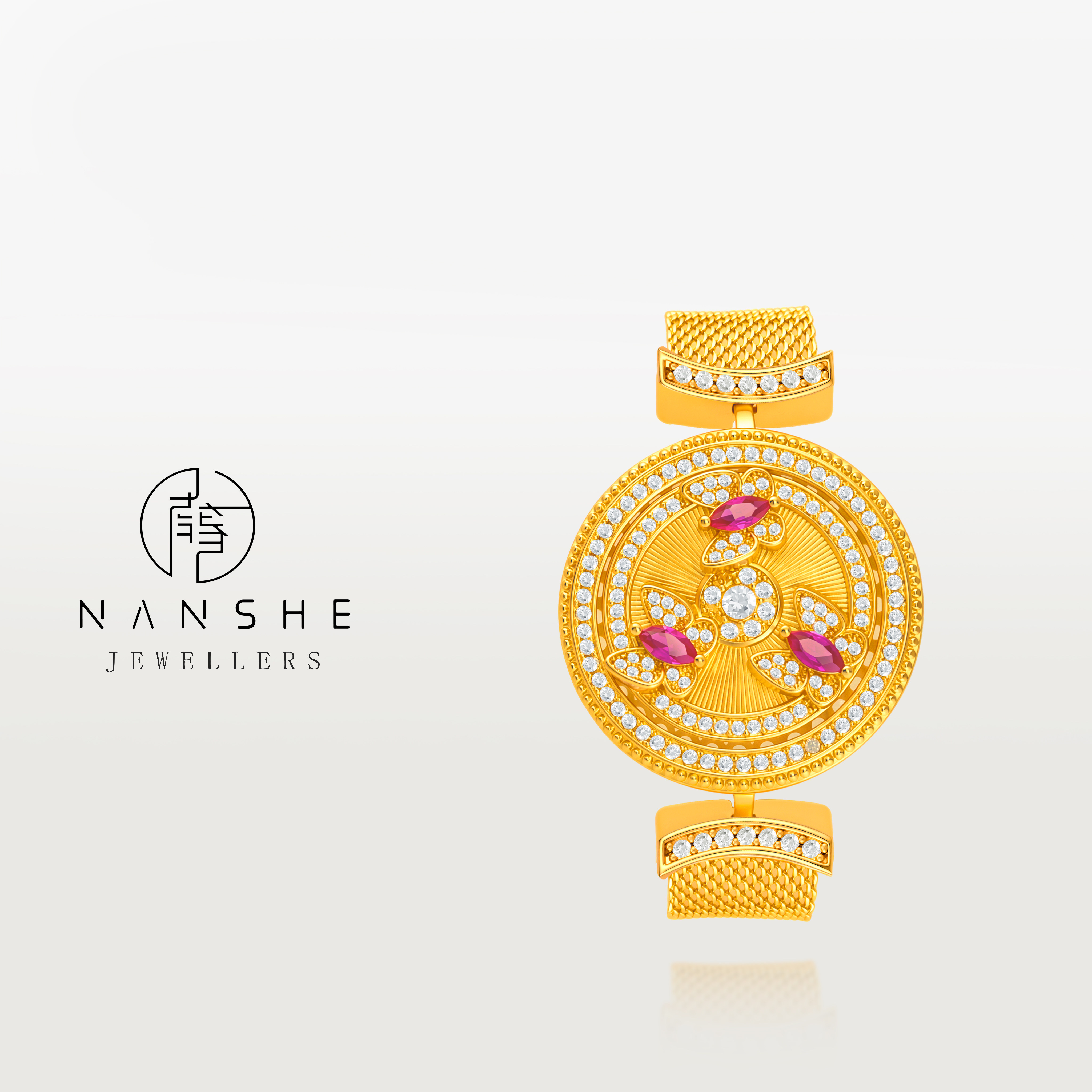 NANSHE/南奢 彩蝶同归红白锆石蝴蝶旋转罗盘表带手链 L2299