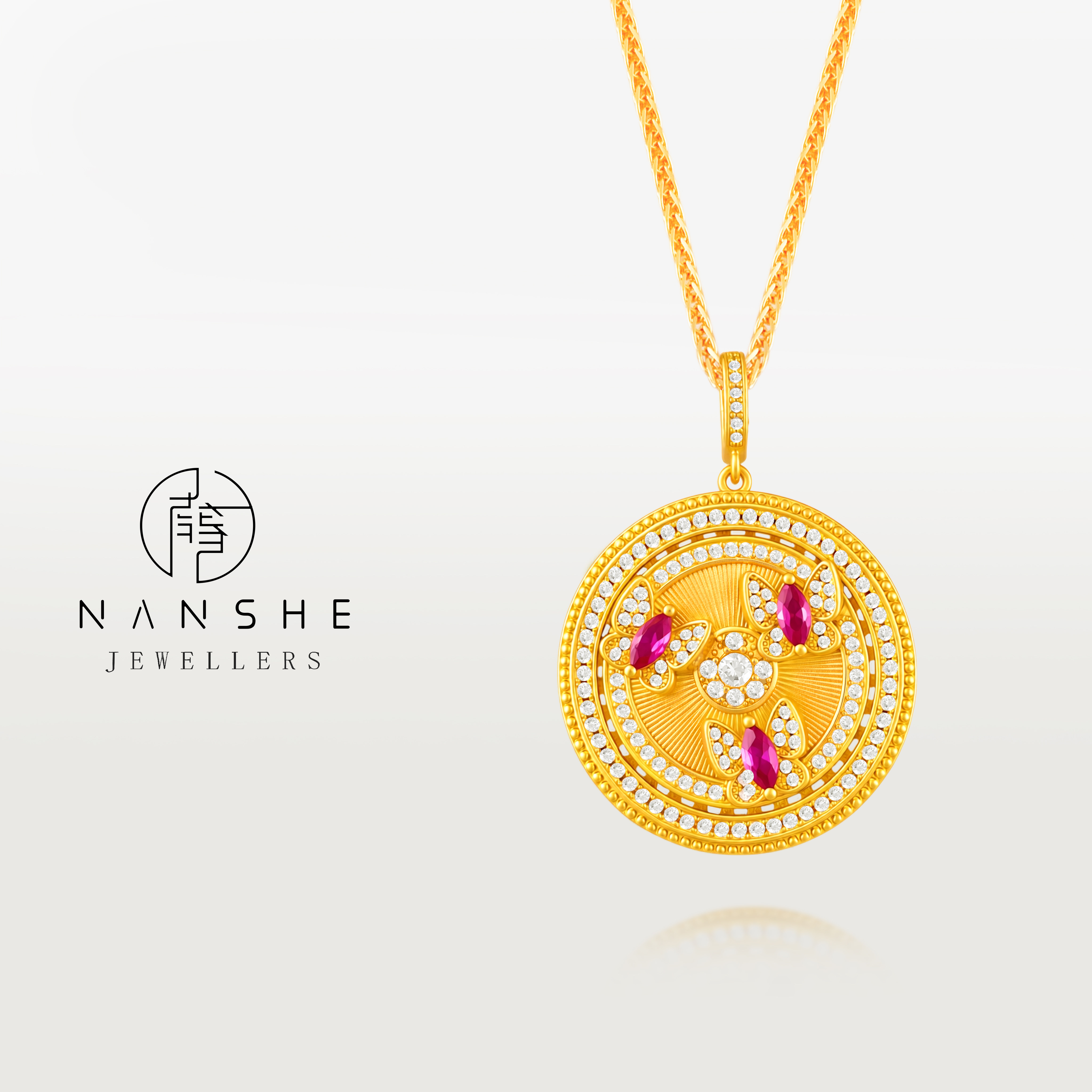 NANSHE/南奢  彩蝶同归红白锆石蝴蝶旋转罗盘项链 L2298