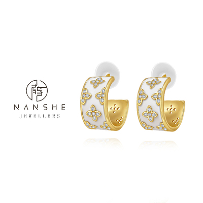 合金NANSHE/南奢M【老花C圈】时尚老花四叶草耳圈耳环L1186