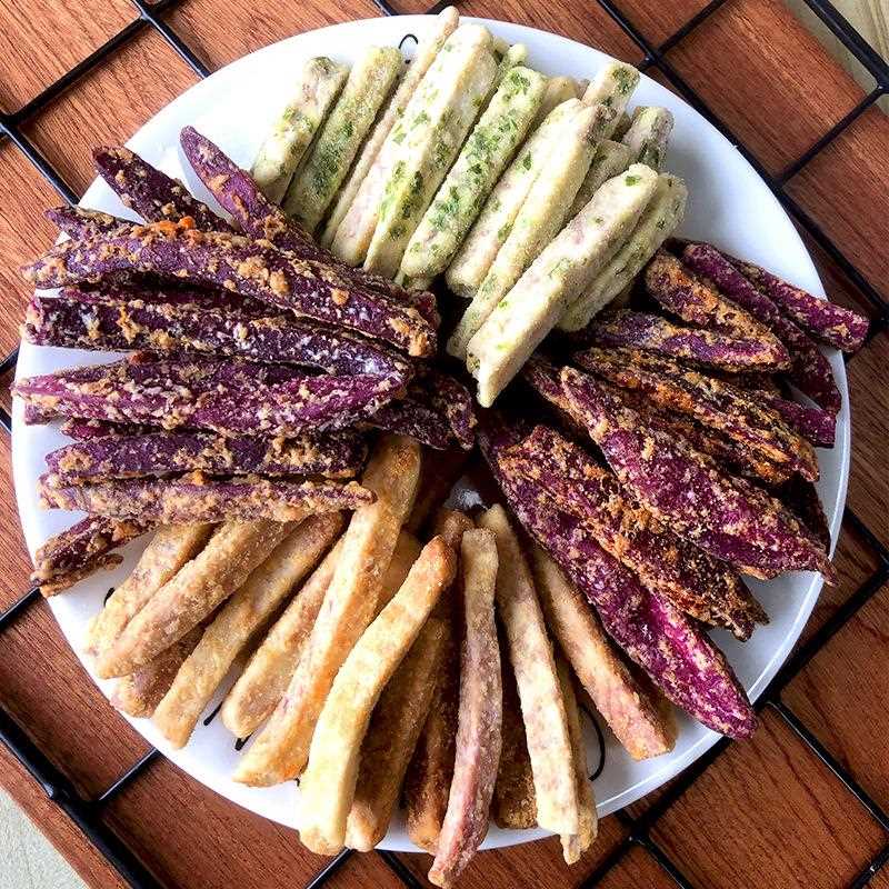 紫薯干地室瓜干蟹味红休薯条芝士味番薯干办公下黄午茶零食闲小吃