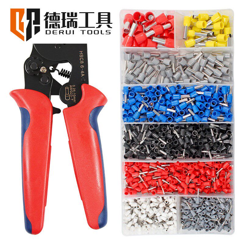 德瑞工具HSeC8 6-4 6-6 管型端子压线钳套装 压接钳VE端子紫铜套