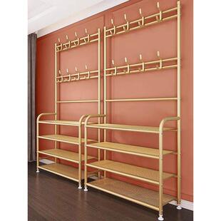 简易落地衣鞋帽置物架一体组合家用门口多层卧室客厅不锈钢鞋架子