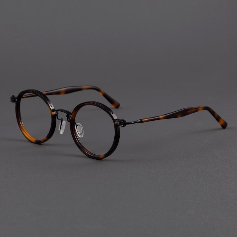 木川近视眼镜框男款玳瑁色覆古圆框大脸眼睛框女超轻纯钛可配度数