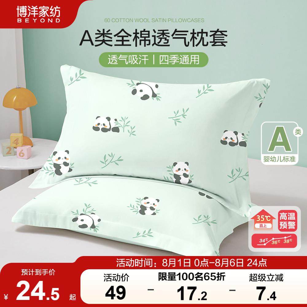 儿童枕套纯棉30×50一对装100全棉幼儿园小孩枕头套男女40x60四季