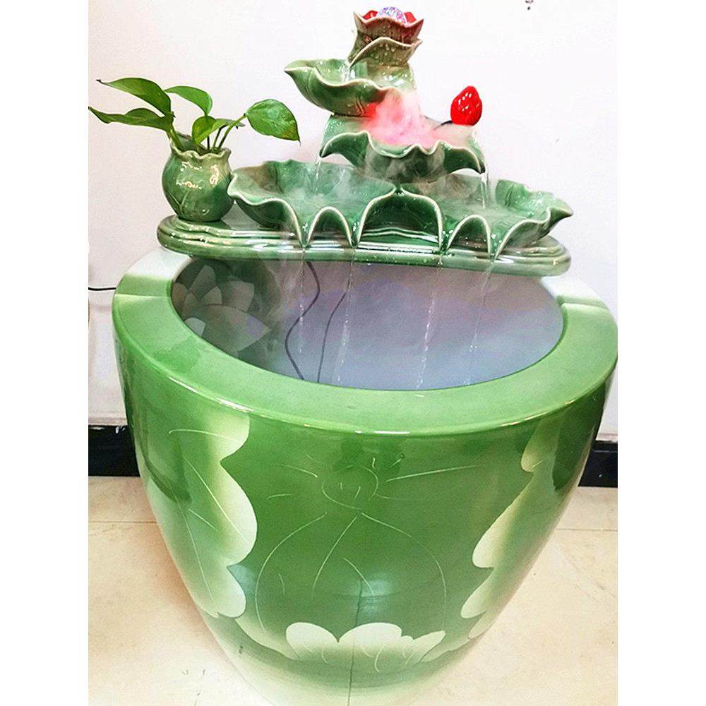 景德镇陶瓷流水摆件庭院喷泉工艺装饰客厅空气加湿金鱼缸龟睡莲,家居饰品,流水摆件,淘宝优惠券,粉丝福利购,淘宝优惠卷