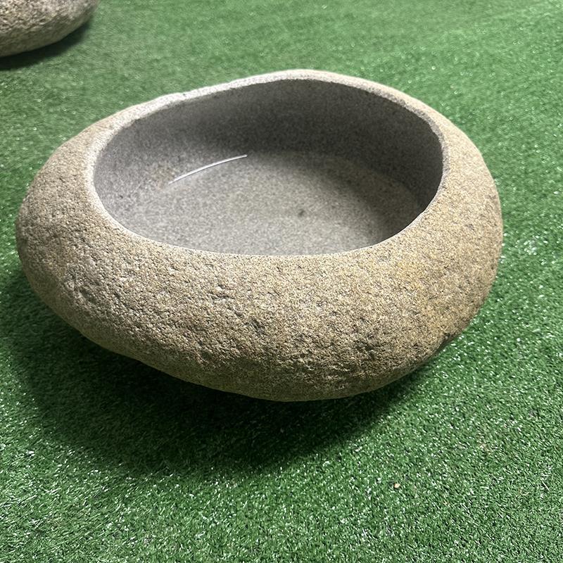 鹅卵石鱼缸庭院日式石钵水景景观室内外石盆惊鹿流水摆件花园水槽