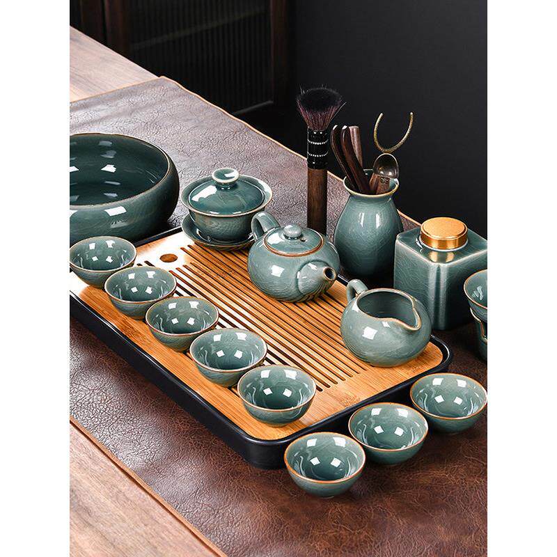 景德镇汝窑功夫茶具套装高档办公室会客送礼陶瓷家用泡茶壶礼盒装