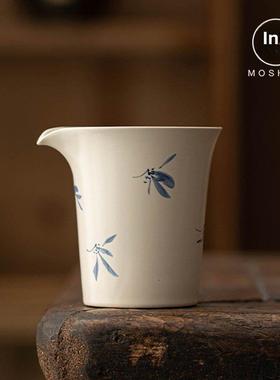 植物灰色蝴蝶兰花公平杯男杯均匀杯家用防烫手茶隔板带把手陶瓷功