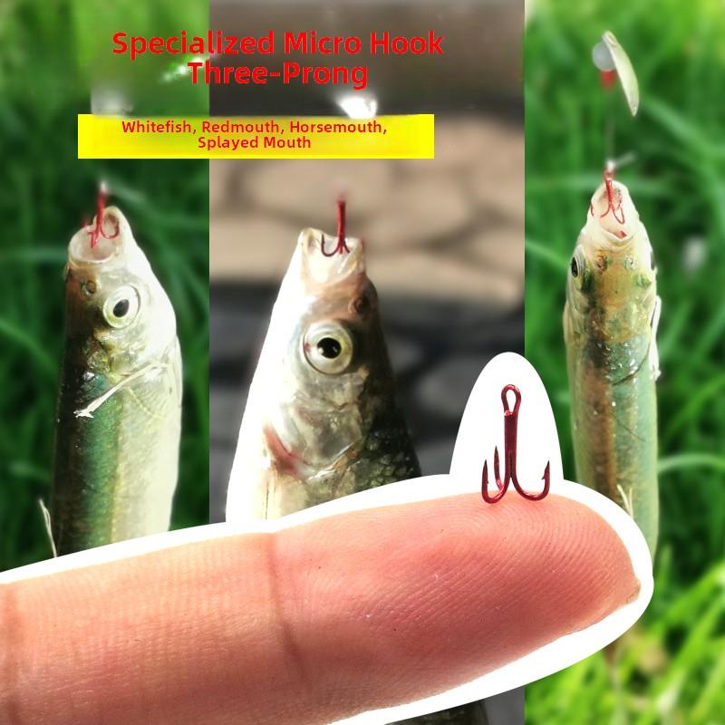 进口超小22号三本钩路亚微物小号翘嘴马口白条锚钩血红三爪钩迷你