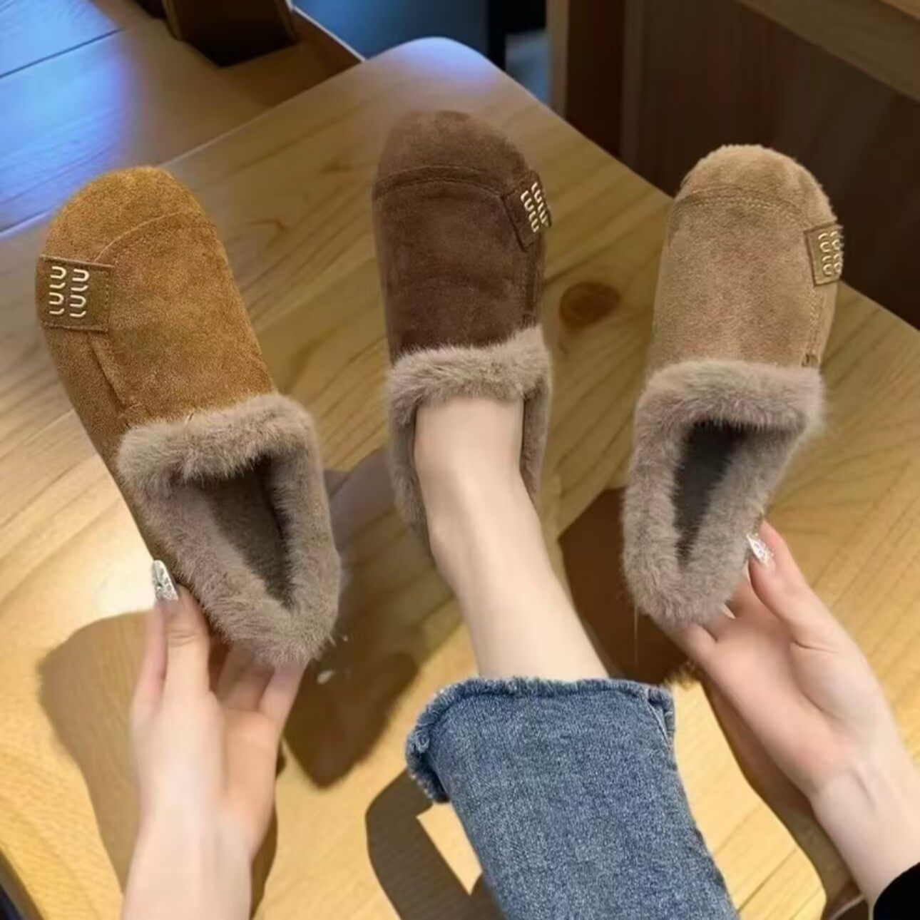 秋冬季新款防滑一脚蹬棉鞋女平底加绒保暖复古豆豆鞋,女鞋,乐福鞋（豆豆鞋）,淘宝优惠券,粉丝福利购,淘宝优惠卷