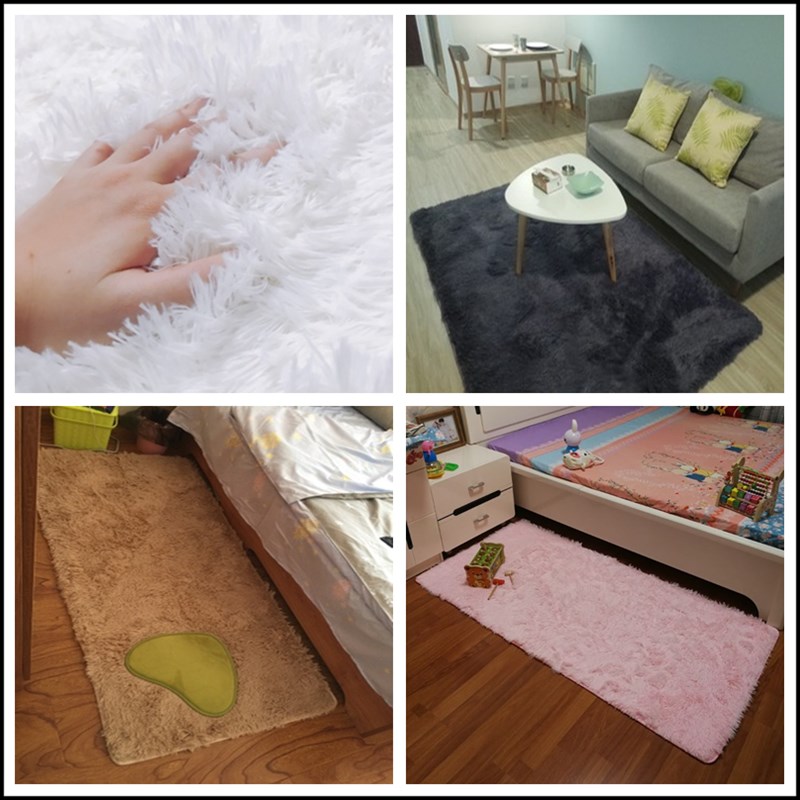 纯白长毛绒客厅茶几卧室地毯床边拍照衣帽直播间主播背景定制满铺