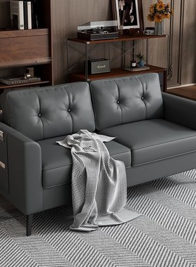 公寓沙发小户型出租房客厅理发店棋牌室休息接待黑色皮布双人沙发