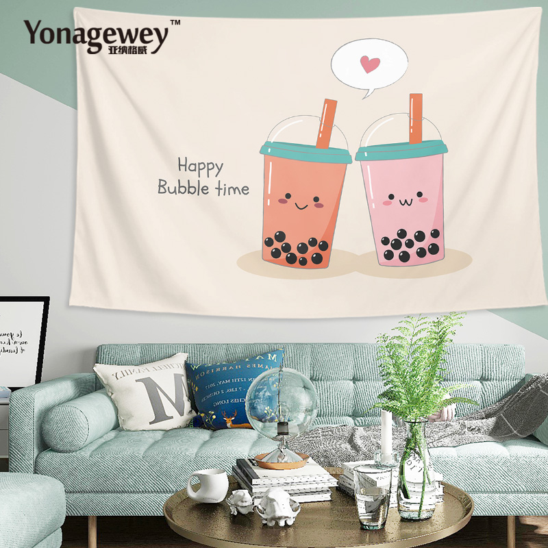 可爱珍珠奶茶饮品饮料店铺餐厅装修装饰海报背景墙布挂布挂毯布艺