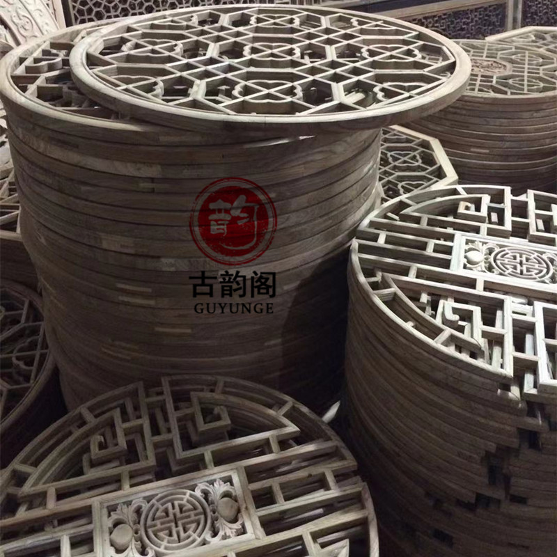 八角花格窗户东阳木雕仿古实木挂件中式装修灯罩吊顶圆形花窗镂空
