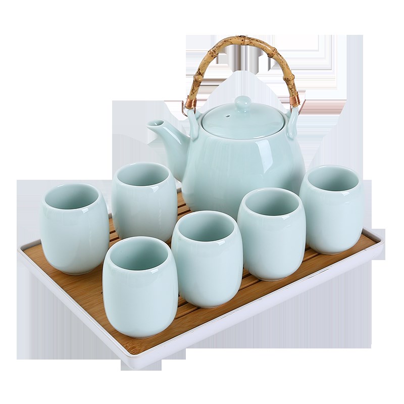 陶瓷提梁壶花草茶具套装家用商店民宿大号中式青瓷泡茶壶茶杯整套