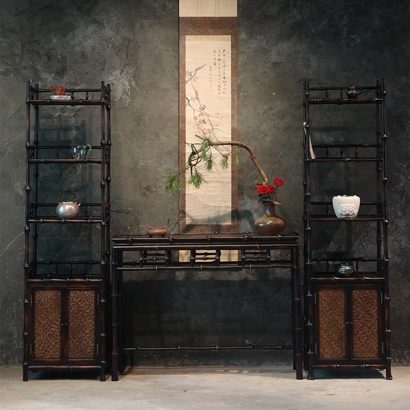 明式供桌(筇竹红竹)竹老表手工原竹仿古玄关桌宋式条案贡桌长桌