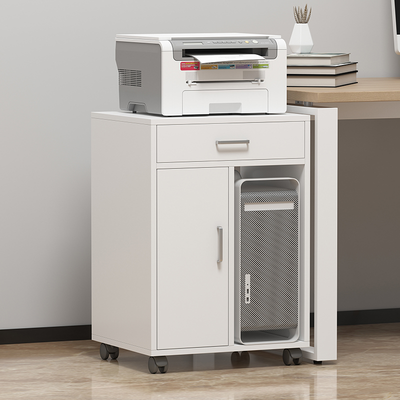 简约可移动电脑主机柜子桌边收纳柜实木文件柜主机架打印机置物架