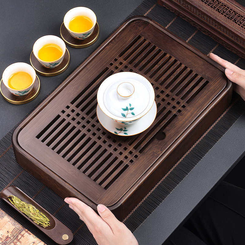 尚言坊茶盘家用简易一人茶台竹制储水式简约方小型托盘茶海干泡台