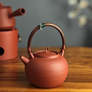 陶壶煮茶家用红泥砂铫跳卡盖电陶炉炭炉风炉薄胎手工烧水壶可明火