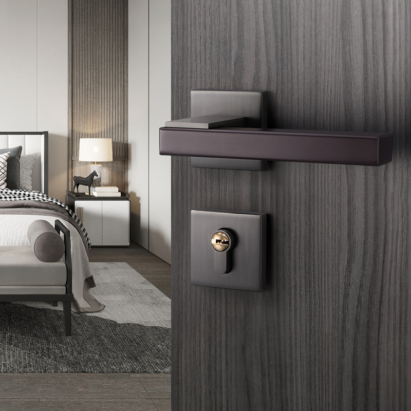 灰色卧室门锁室内磁吸实木房门房间门把手静音分体木门锁家用锁具