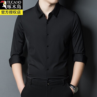 啄木鸟高端易打理春秋长袖衬衫男免烫抗皱商务休闲高级感男士衬衣