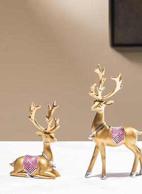 迷你小众高级感梅花麋鹿摆件一对高档轻奢艺术装饰品客厅桌面酒柜