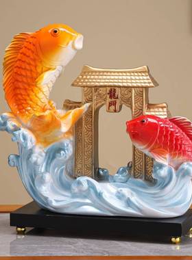 新中式鱼跃龙门高档招财摆件玄关红酒柜电视柜装饰品乔迁开业礼物