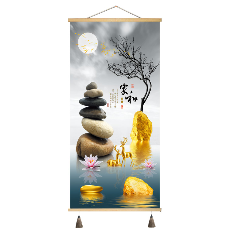 新中式挂画定制卷轴画装饰画几何图玄关卧室餐厅墙壁画布艺画墙画图片