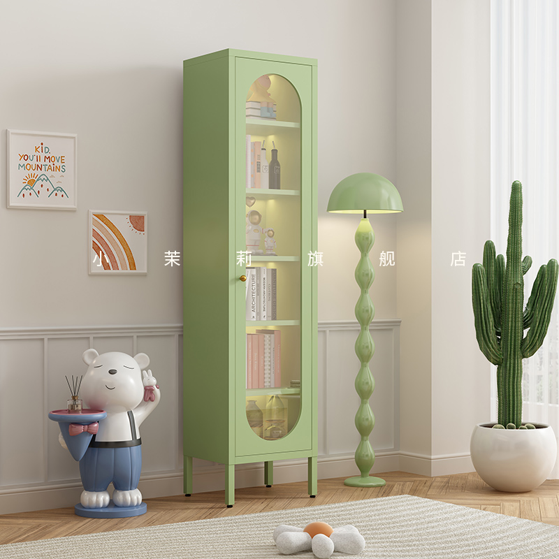 家用钢制书柜夹缝落地p多层带门防尘铁艺书架置物架儿童收纳储物