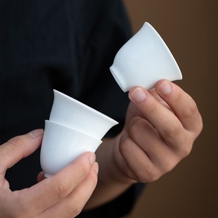 功夫茶具品茗杯10只中国白瓷茶杯家用待客喝茶小茶杯logo定制