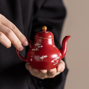 红色汝瓷盖碗陶瓷功夫茶具配件家用小泡茶壶茶杯喝茶托盘 新品
