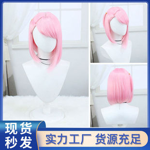 新款粉色原cos神假发 夏洛蒂 枫丹记者 温丝短发女马尾工厂