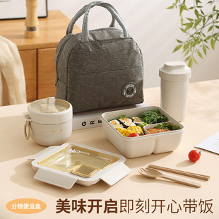 2025新款日式麦秆餐具套装微波可加热上班族午餐便当盒水杯盒