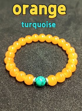 temu新品疗愈水晶爆款繁荣与好运弹性手链8mm橙色石配松石批发